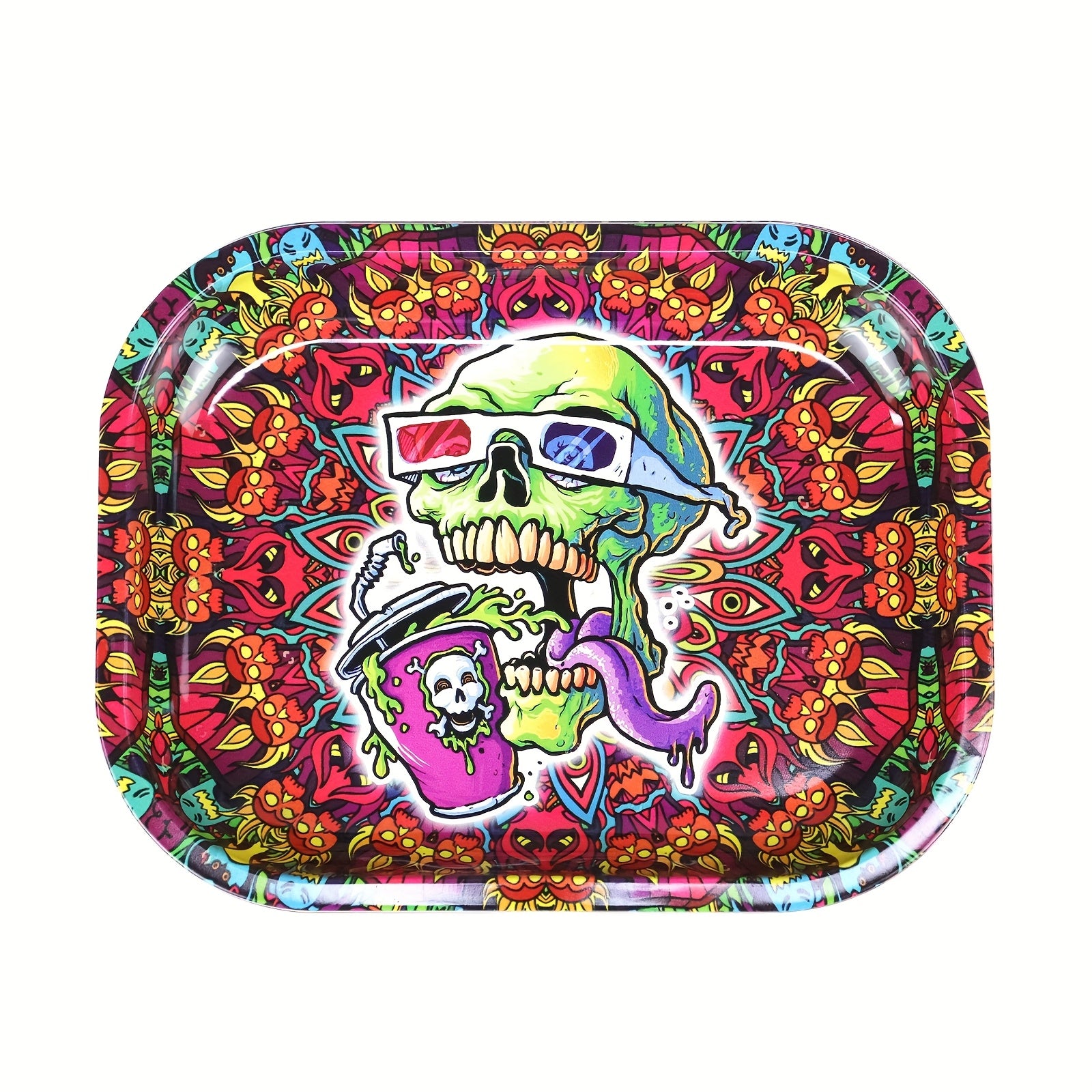 Heavy-Duty Metal Rolling Trays.  Psychedelic Gothic, Skull Designs. Variety of Images.