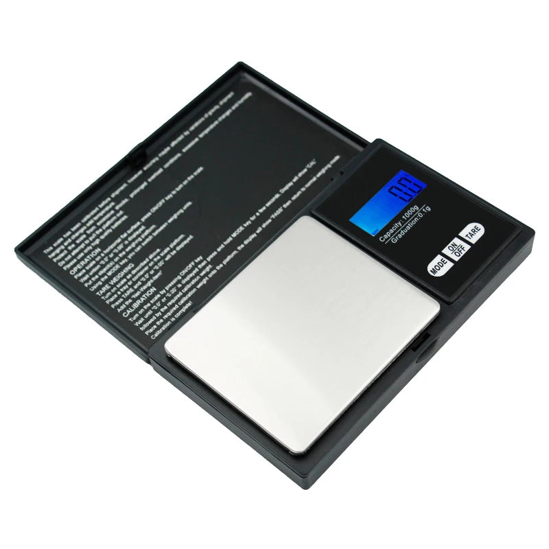 1000g (1Kilo) max to .01g minimum or 200g max to 0.01g minimum or 500g (1/2 Kilo) Max to  0.01g.  3 options.  Certified Calibration.