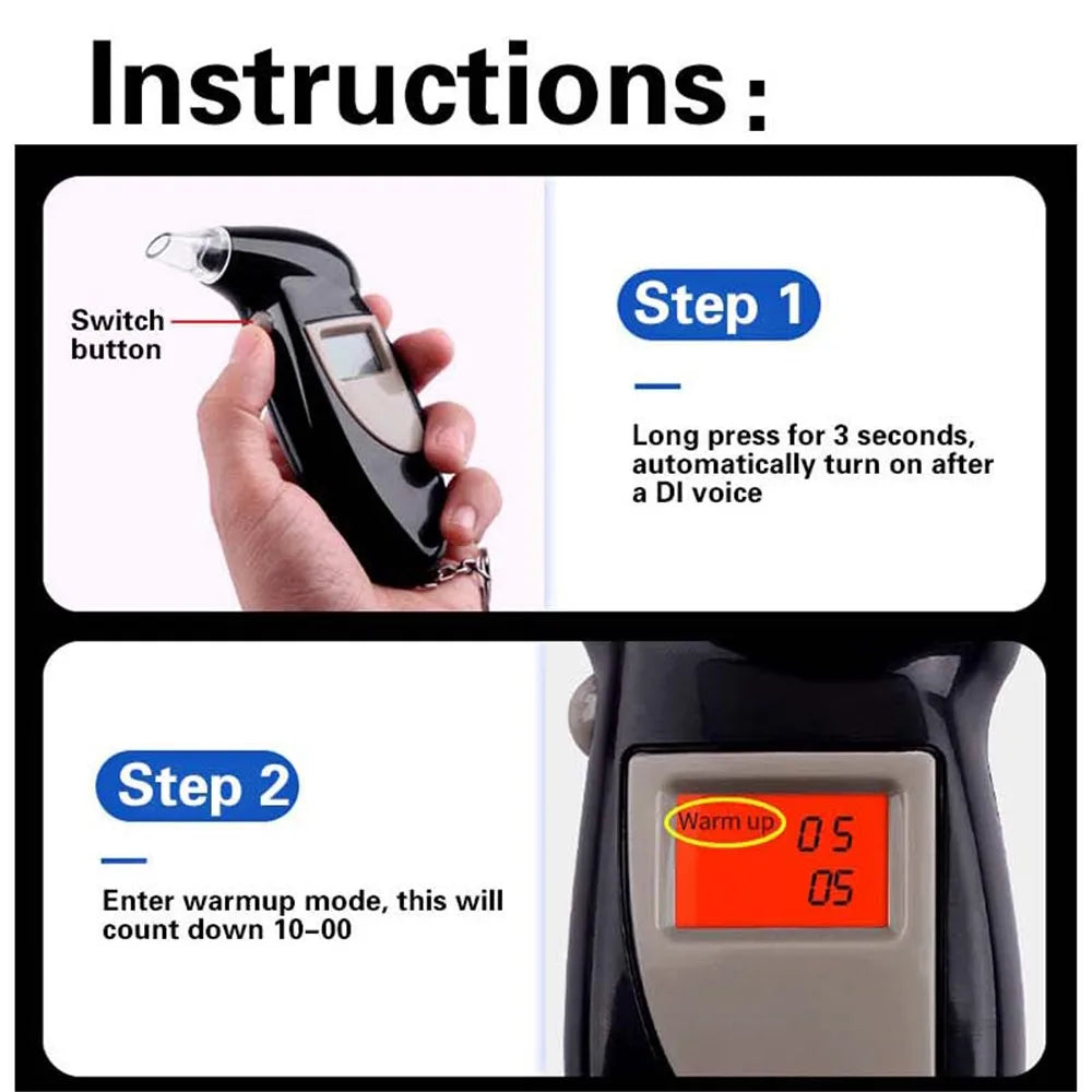 Portable Alcohol Tester Digital Alcohol Detector Breathalyzer Backlight LCD Display.