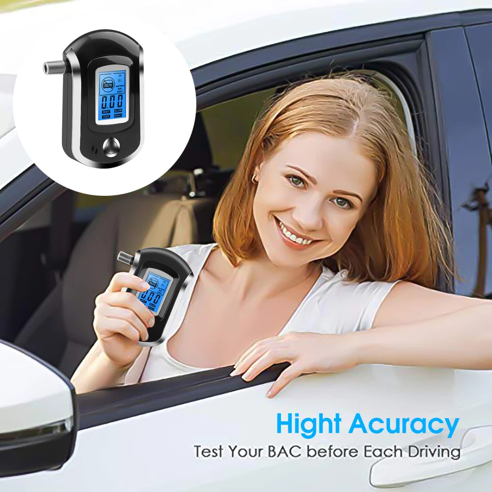Digital Breath Alcohol Tester LCD Breathalyzer Analyzer 5 Mouthpiece High Sensitivity