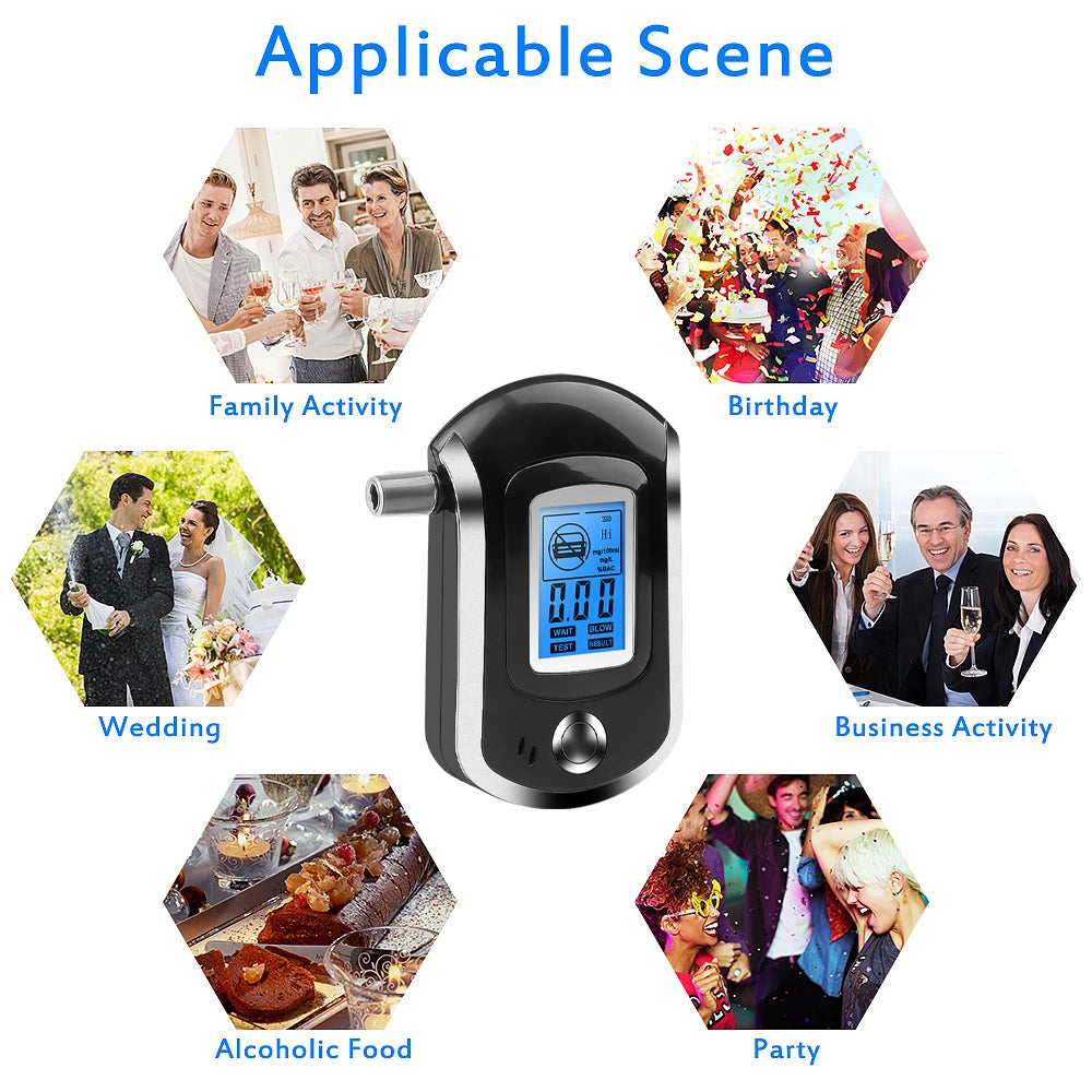 Digital Breath Alcohol Tester LCD Breathalyzer Analyzer 5 Mouthpiece High Sensitivity