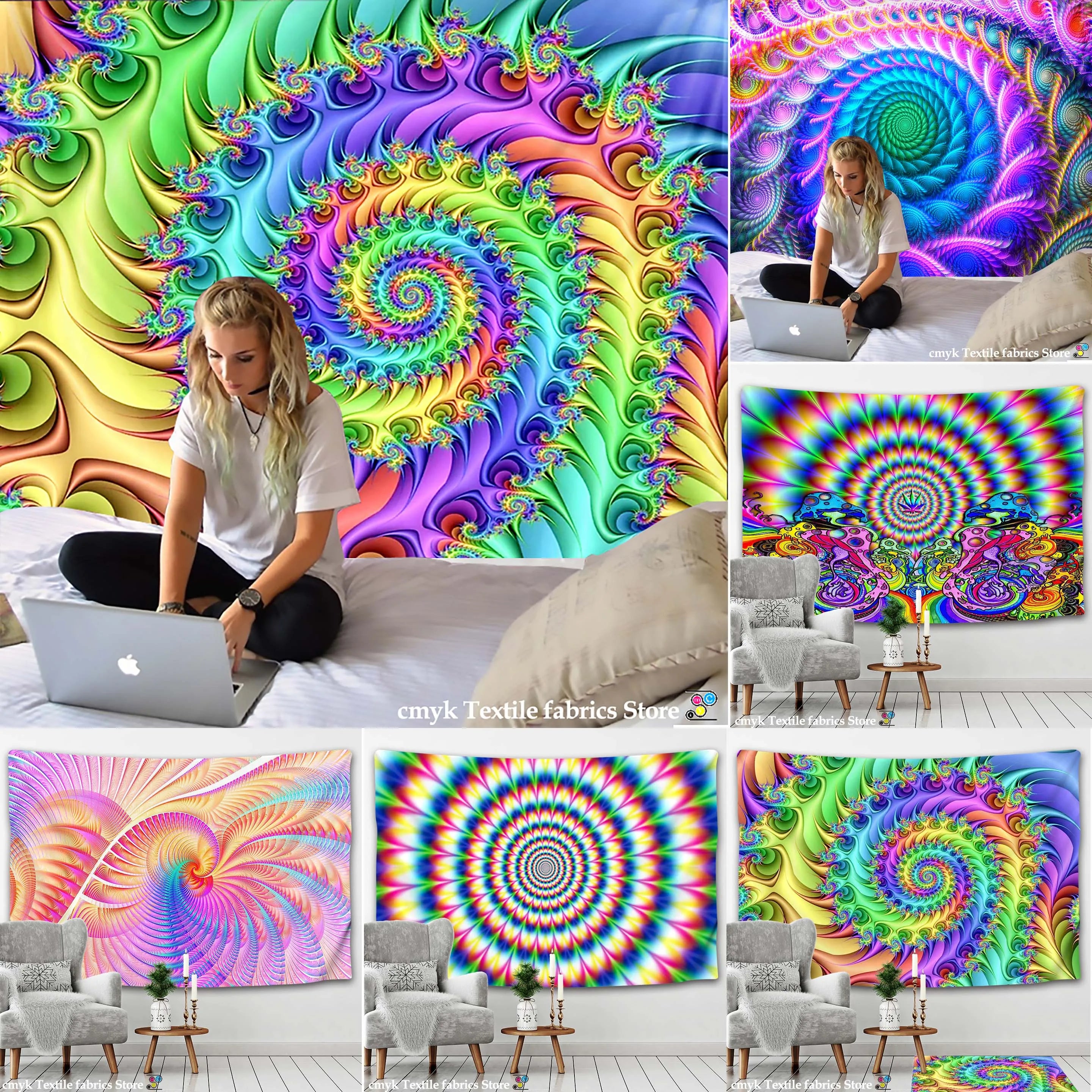 HD Psychedelic Spiral Bright Tapestry Collection