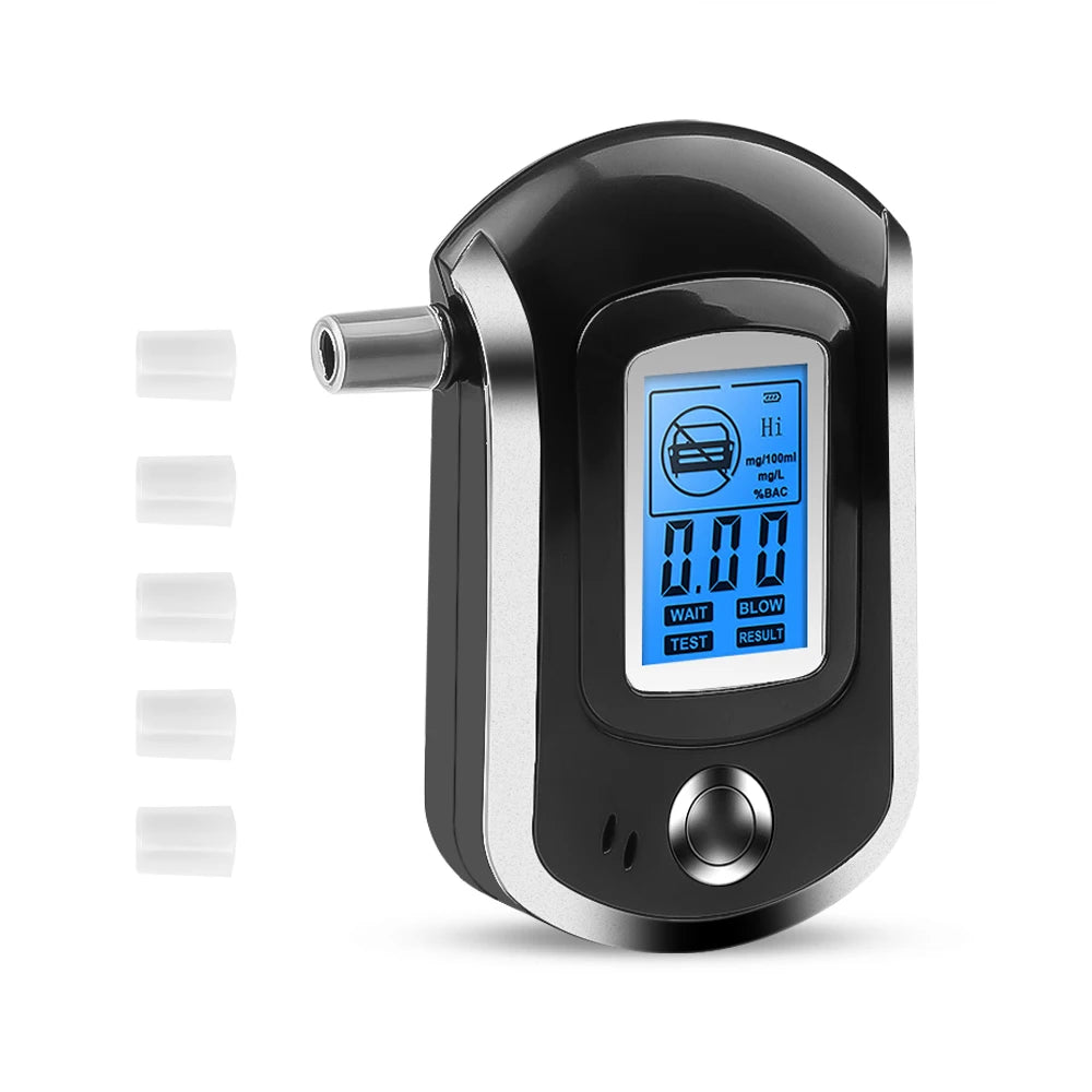 Digital Breath Alcohol Tester LCD Breathalyzer Analyzer 5 Mouthpiece High Sensitivity