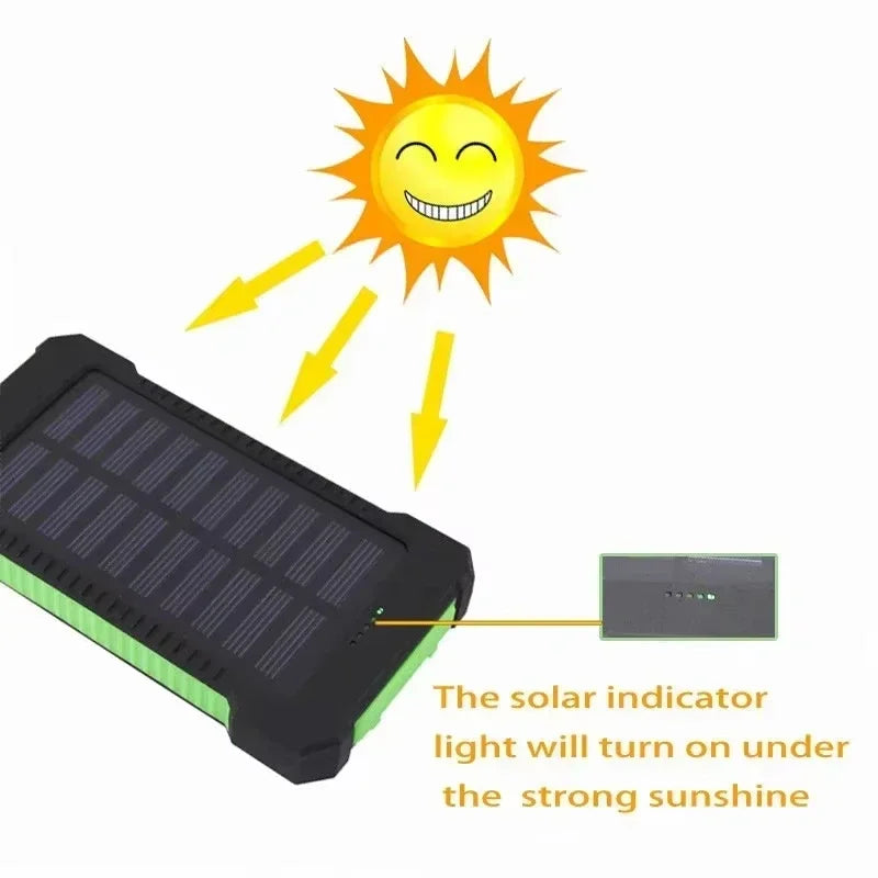Solar Charging Portable Waterproof Power Bank.  20000 mah Rapid Charging with LED Indicators.  Charge 2 devices! Use the power of our Star to fuel your Festival Needs!