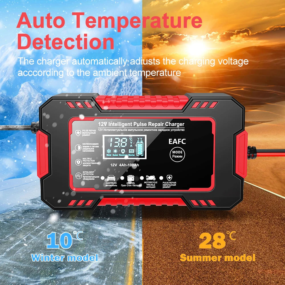 Car Battery Charger 12V 6A Pulse Repair LCD Display Smart Fast Charge / Start for Car / Motorcycle.