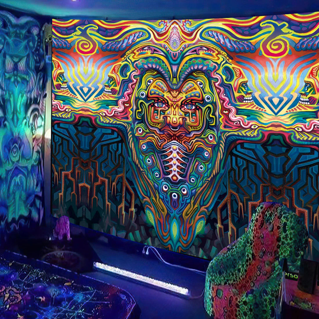 HD [UV] Black Light Psychedelic Mayan / Aztec Inspired Tapestry Collection