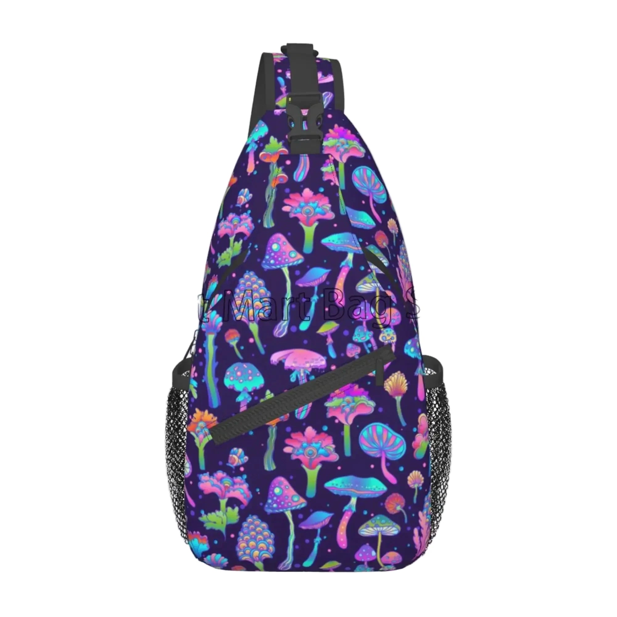 Naser’s Shroom Sack.  Colorful Magic Mushroom Casual Crossbody Backpack / Sling Bag.