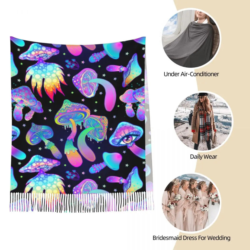 Trippy Mushroom Psychedelic Shawl.  5.7 FT Size.