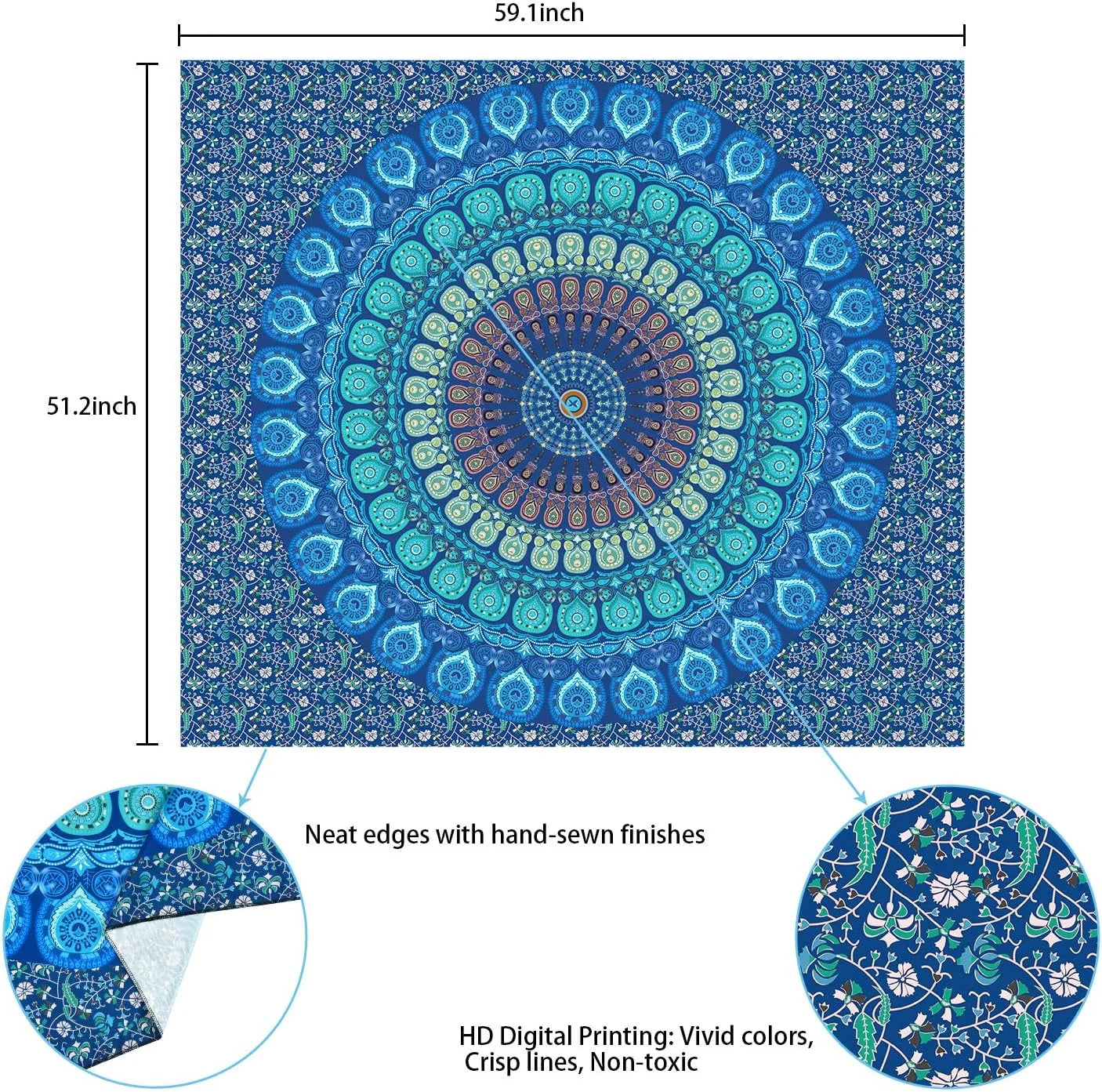 VIKAMA Psychedelic American Mandala Tapestry