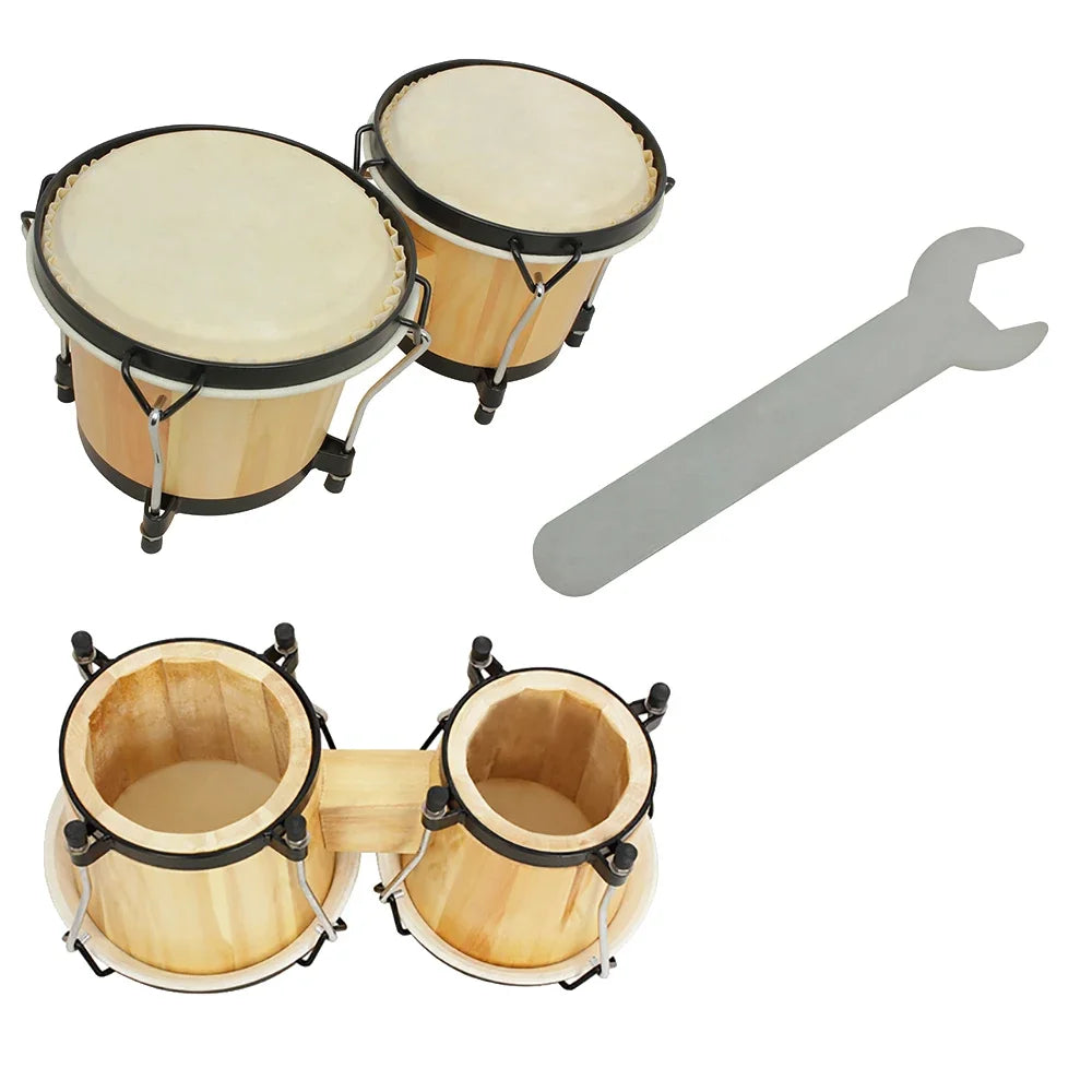Pro Model.  IRIN 6 Inch Genuine Sheep Skin Bongo Drum Wooden Color Double-Drum Percussion Instrument African Jazz Style.  Amazing Sound!
