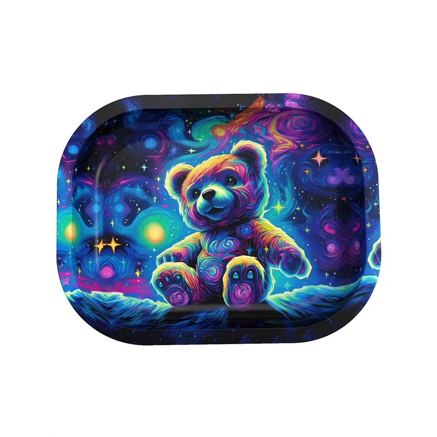 2" Starry Night Neon Teddy Herb Grinder and Rolling Tray + Trimming Scissors + Keefe Scraper+ Pipe Multi-Tool.  100% Discreet Packaging!