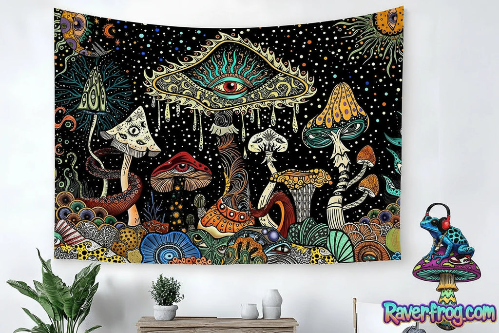 Psychedelic -All Seeing Eyes- Tapestry.  3 Size Options.  Hanging Accessories Included!