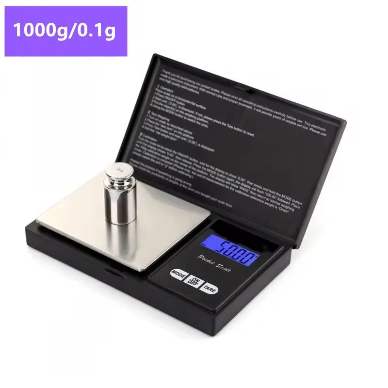 1000g (1Kilo) max to .01g minimum or 200g max to 0.01g minimum or 500g (1/2 Kilo) Max to  0.01g.  3 options.  Certified Calibration.