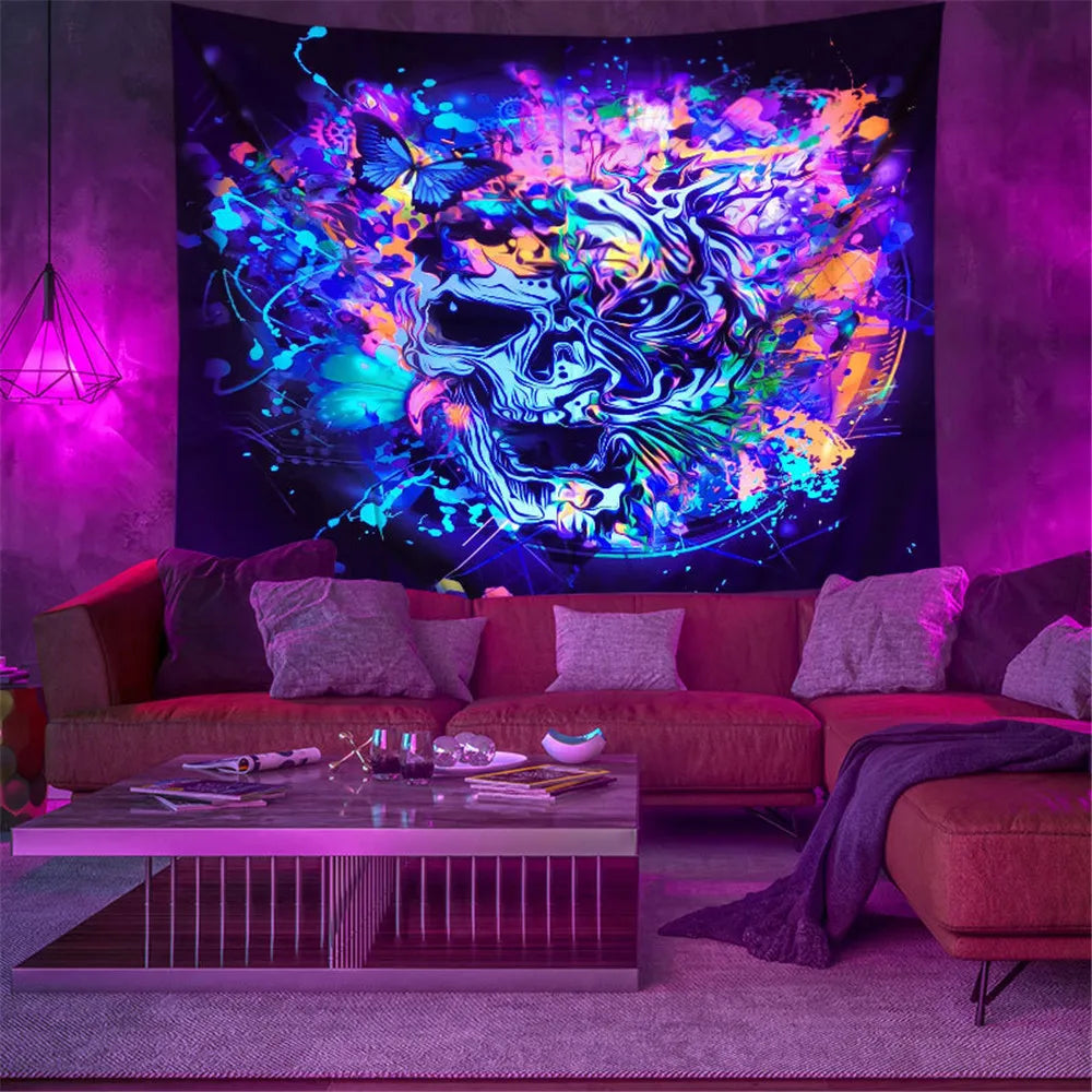 Fluorescent Trippy Namaste Tapestry Collection. Psychedelic Choices.