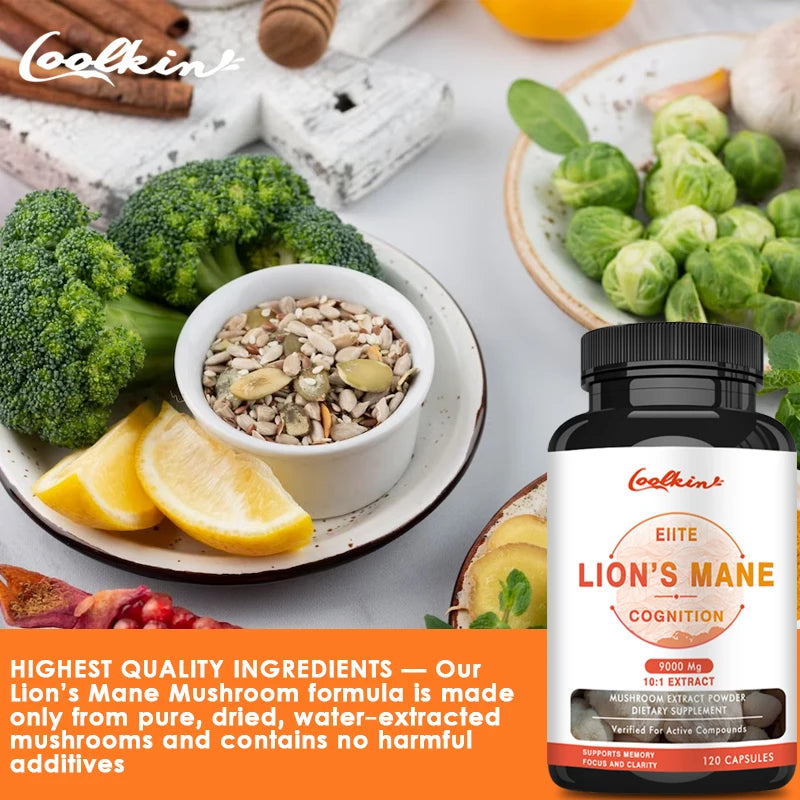 Lion's Mane Mushroom Capsules - Improves Brain Function, Improves Memory and Concentration, and Relieves Stress