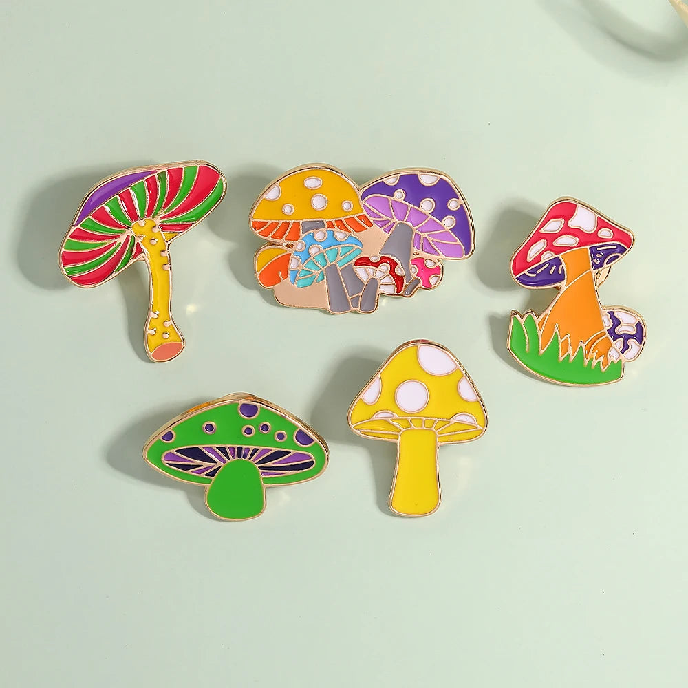 Mushroom Enamel Festival Pins.  Drip Pins