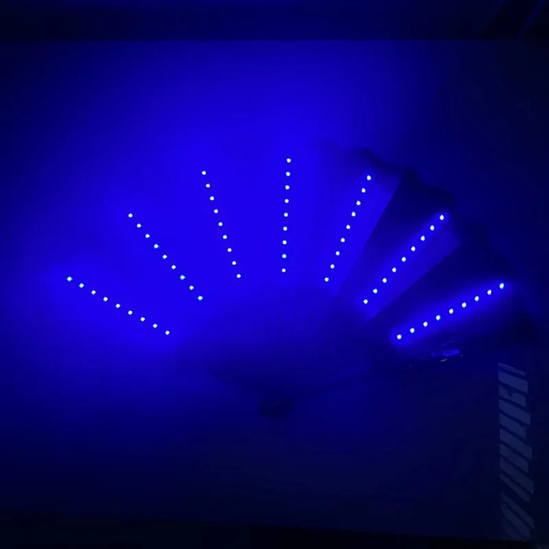 LED Glow Neon Folding Fans. Long Battery Life.