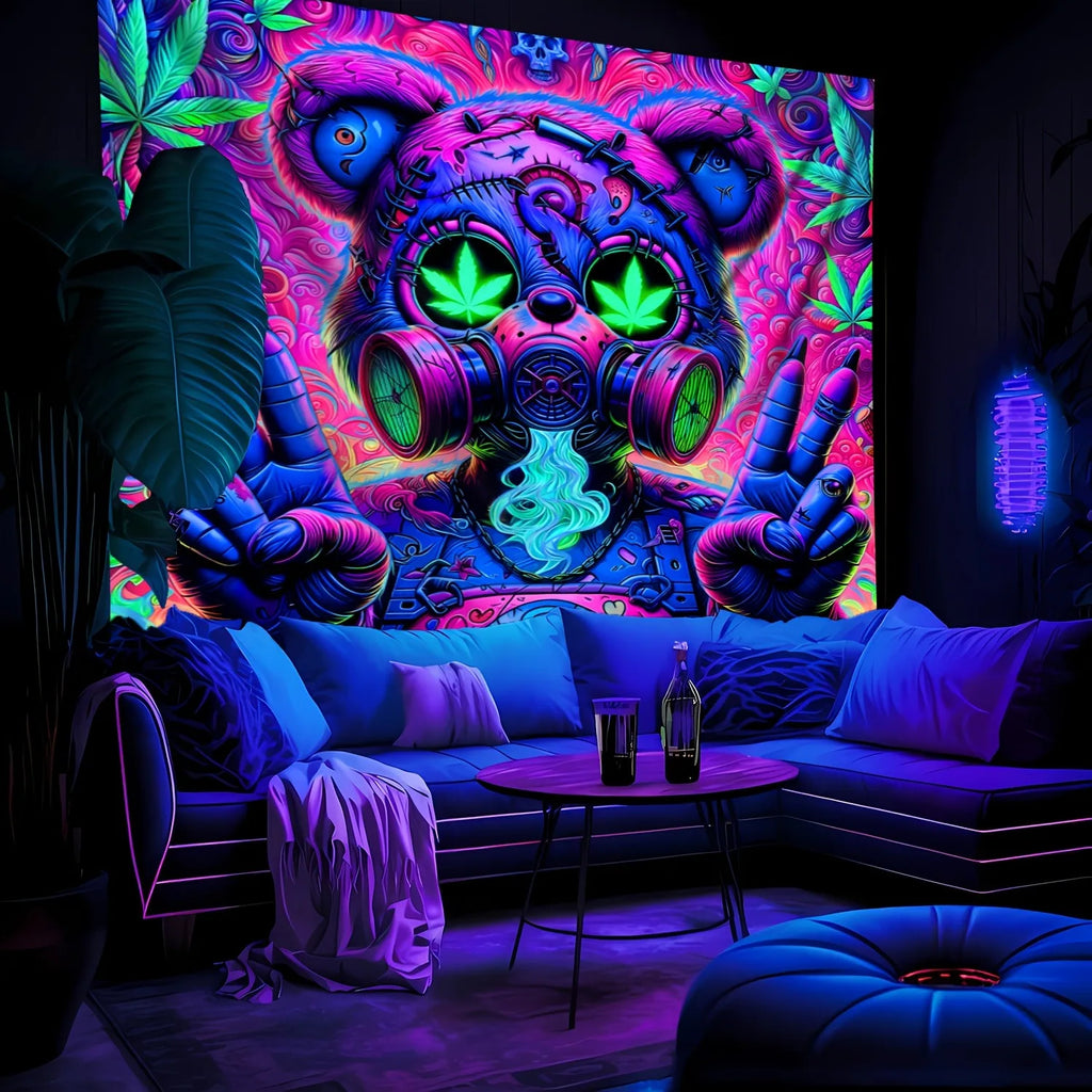 HD Tranquilized Teddy UV Fluorescent Tapestry.  Premium - Bright, Vivid and Detailed.