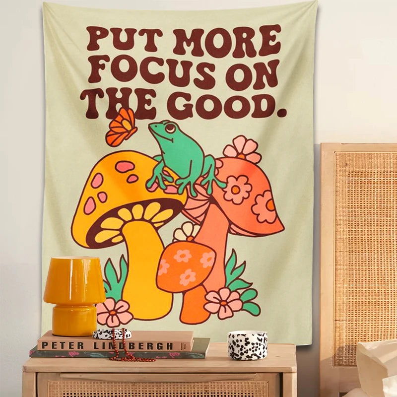 Positive Raverfrog & Mushroom Tapestry.  🐸🍄🍄‍🟫