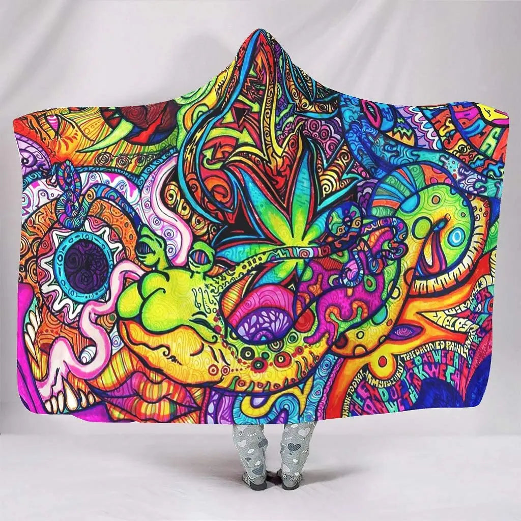 Trippy Rainbow Sherpa Fleece Hooded Blankets.