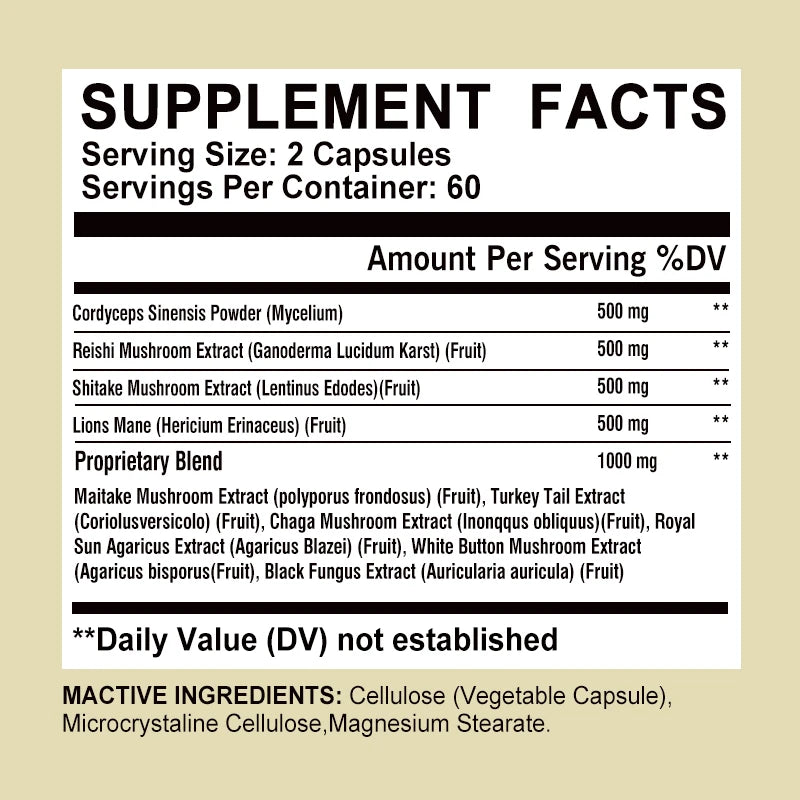 Limitless 10 Mushroom Complex - Boost Energy, Improve Brain Function, Enhance Memory and Concentration, and Boost Immunity