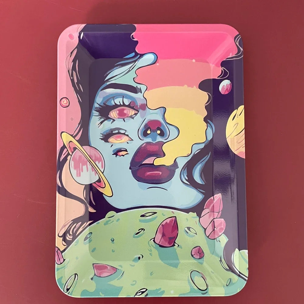 Light-Weight / Durable HD Graphic Metal Rolling Trays.  14 Design Choices.  Medium Sized - (120mm x 180mm)