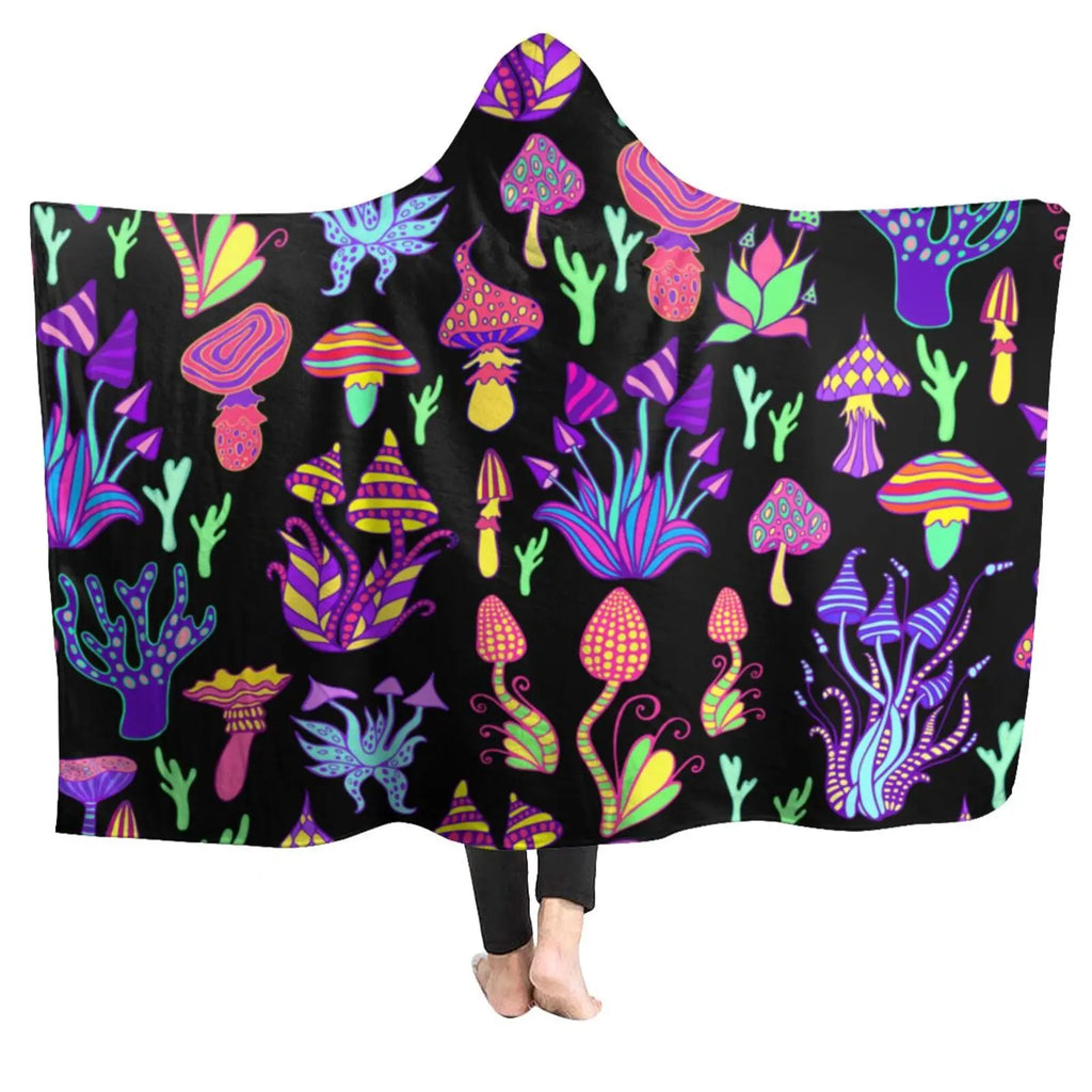 Trippy Shrooms Hooded Blanket.  Raverfrog Psychoactive Snuggle 🐸