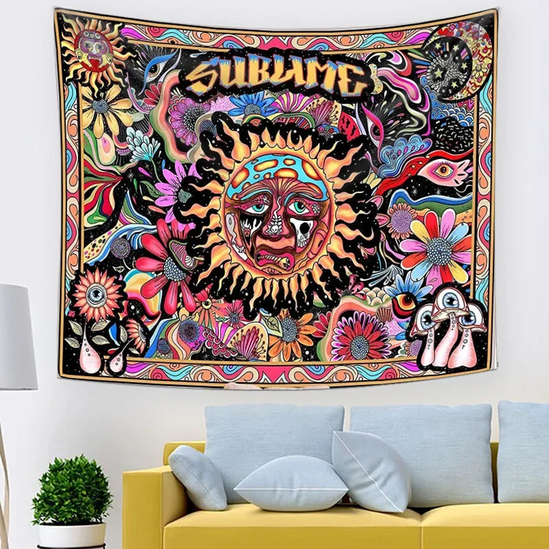 Psychedelic Trippy Sublime Sun Tapestry and many other Solar themed choices.