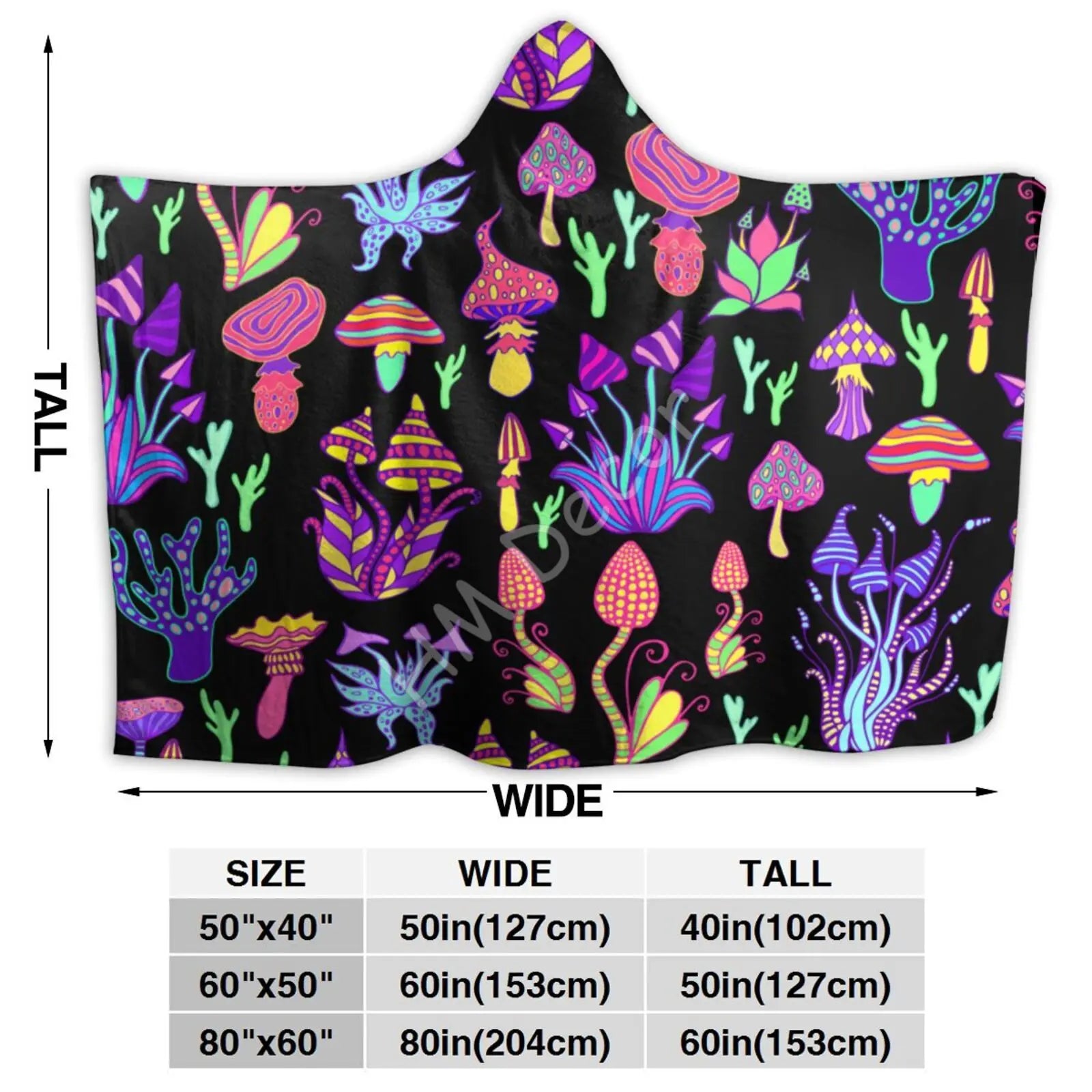 Trippy Shrooms Hooded Blanket.  Raverfrog Psychoactive Snuggle 🐸