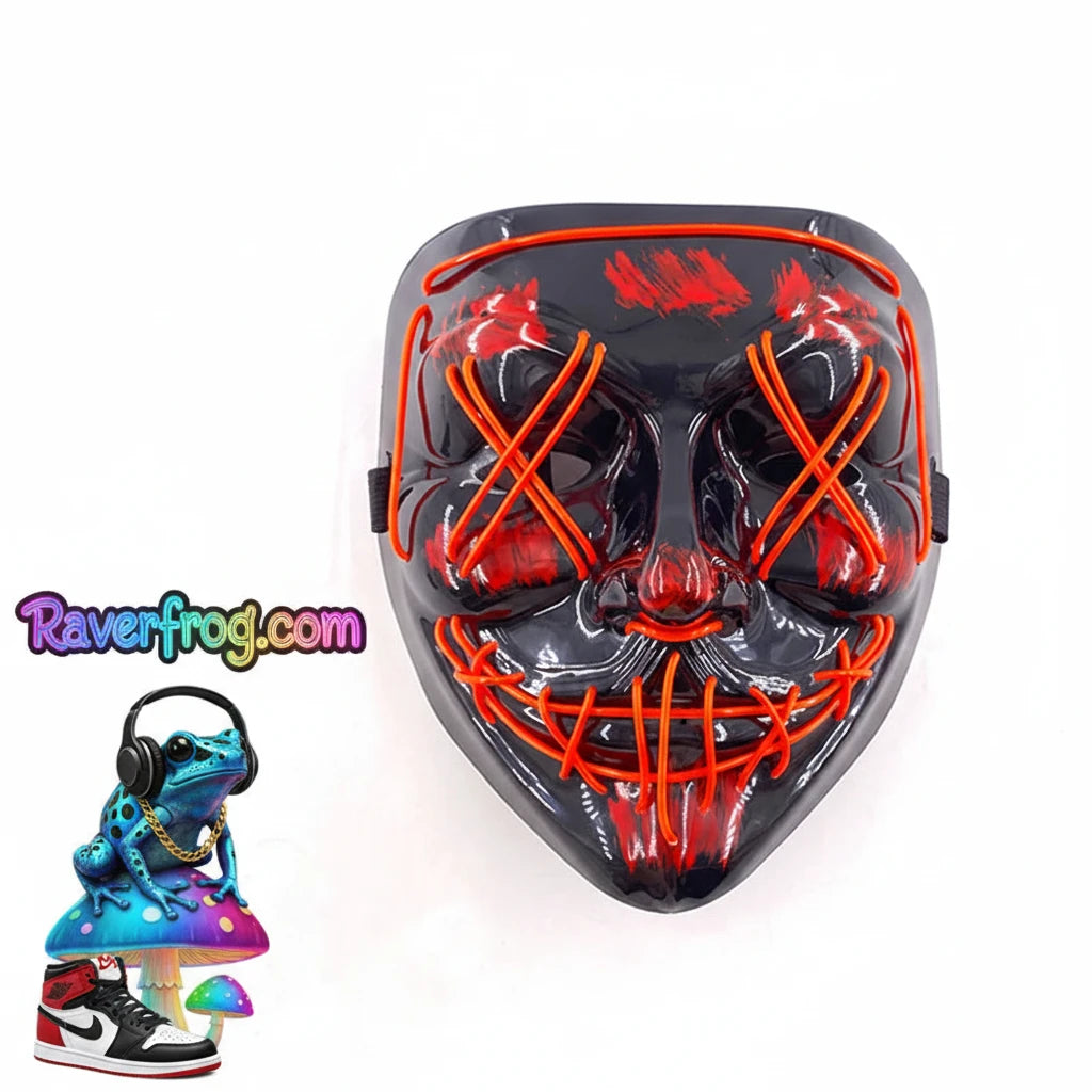 Wireless Neon LED Festival Mask.  **AAA Battery Powered** Wireless Set-Up.  Multi-Mode Options.  18hr Battery Life!