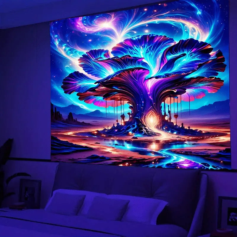 HD Ultraviolet psychedelic fantasy tree luminous tapestry Collection