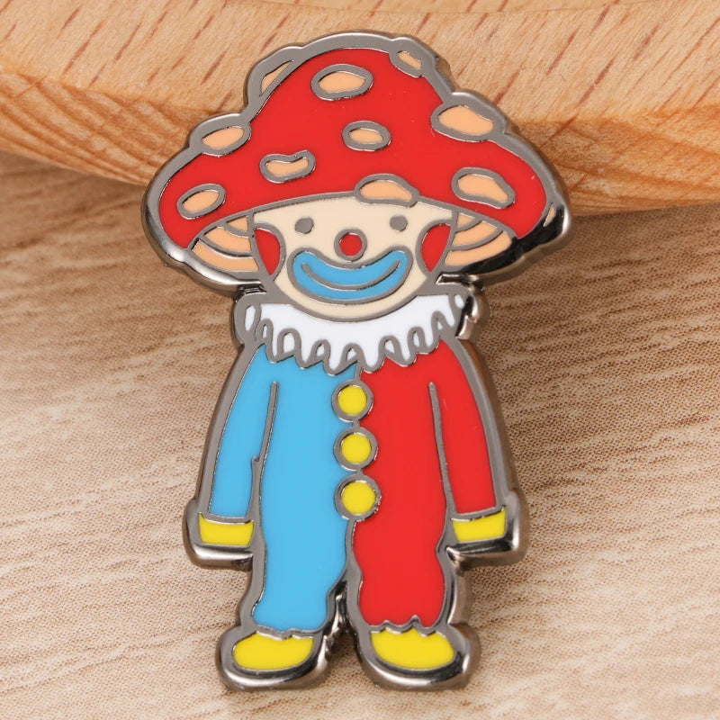 Mr. Mushroom the Trippy Festival Clown.  Premium Enamel Drip Pin.