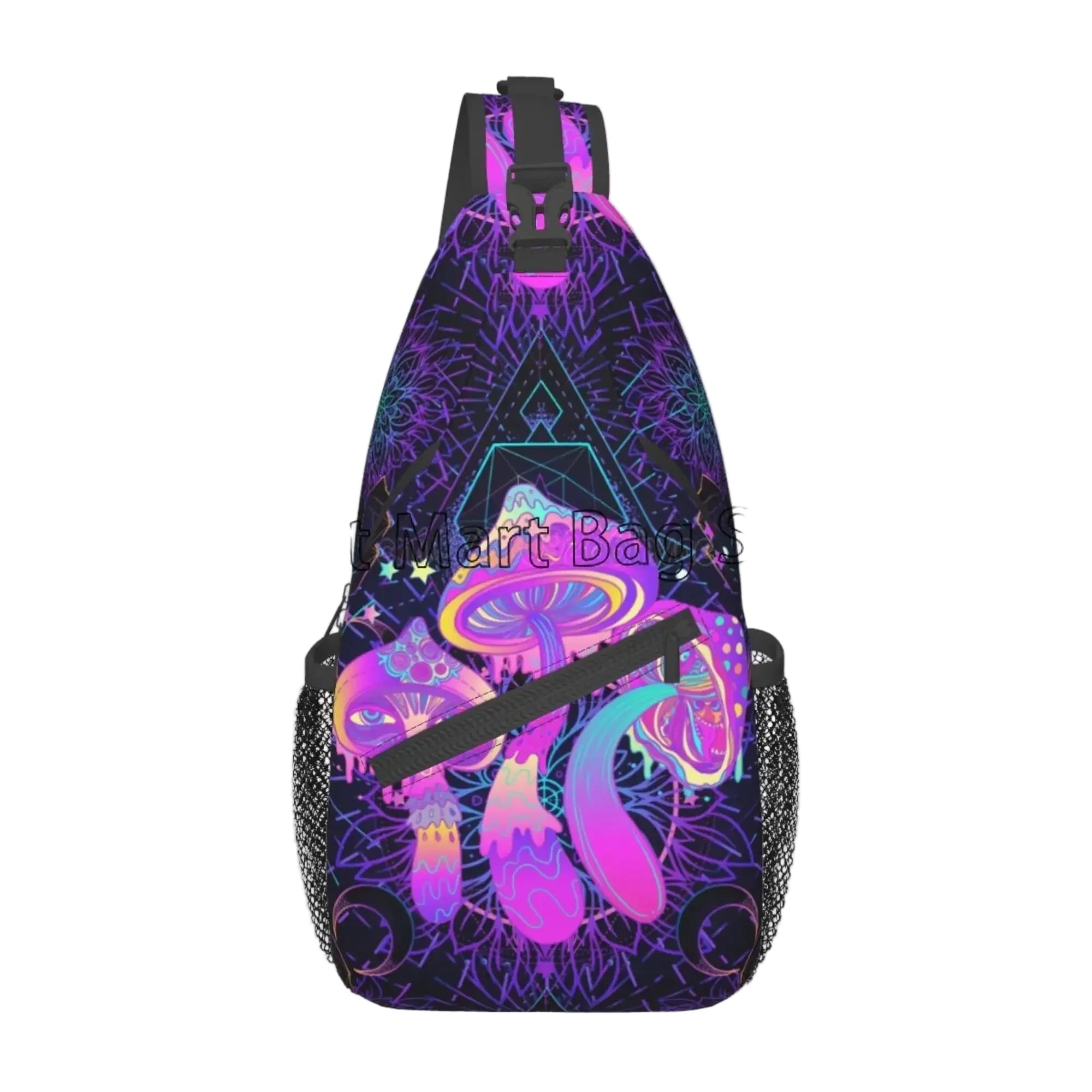 Naser’s Shroom Sack.  Colorful Magic Mushroom Casual Crossbody Backpack / Sling Bag.