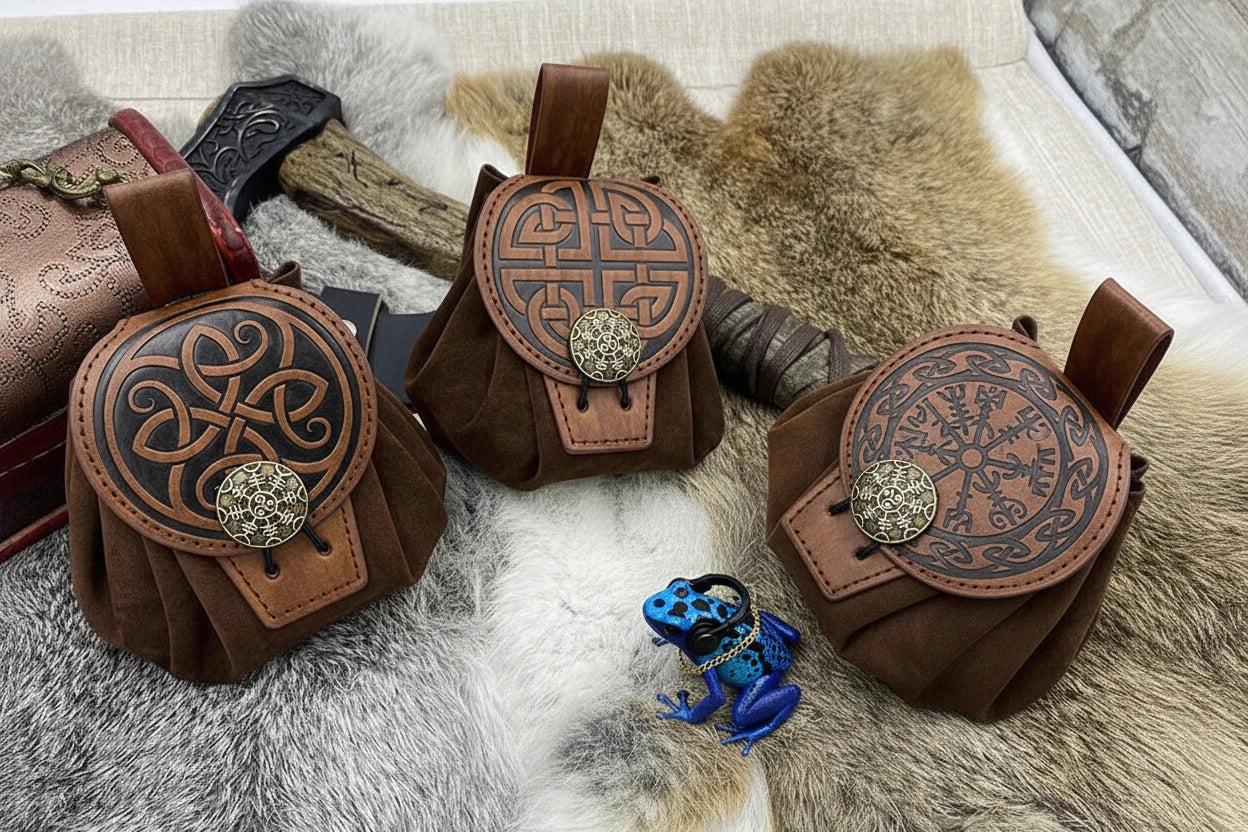 Steampunk Medieval Potion/Goodie/Fairy Dust holding mini satchel. Attaches to belt. Vegan Leather.