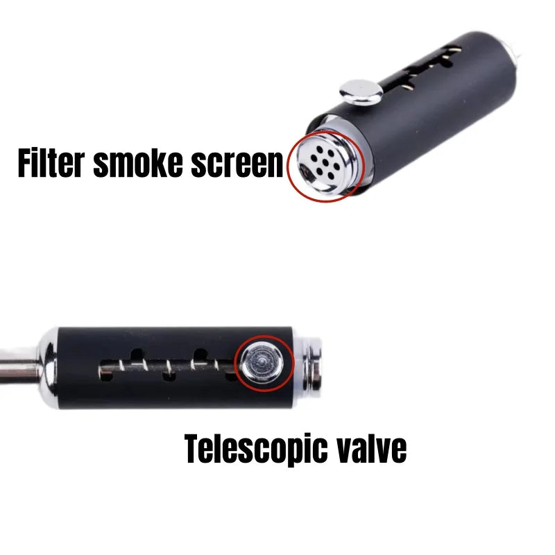 5-Level Adjustable Metal Pipe with Glass Tube | Reusable EDG Dry Burn Pipe with filter | Load a few grams and go.  Pack and push 5 different levels of Herb to the front.  Pushes Ashes out and pushes new green to the front.  Festival Must Have! 💨Anything!