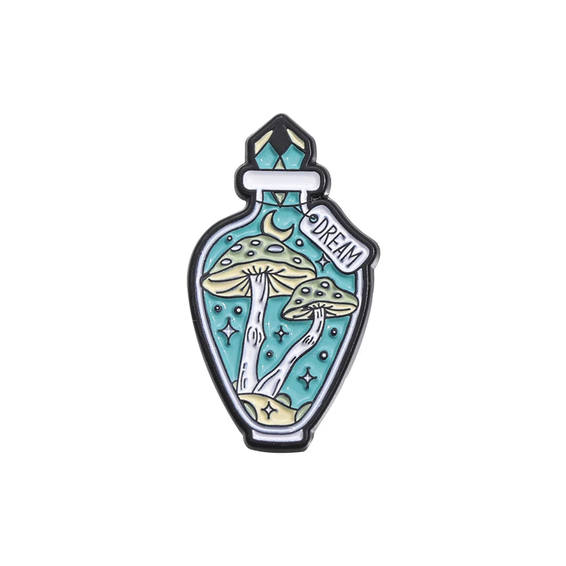 Mushrooms In A Bottle Enamel Festival  Pins