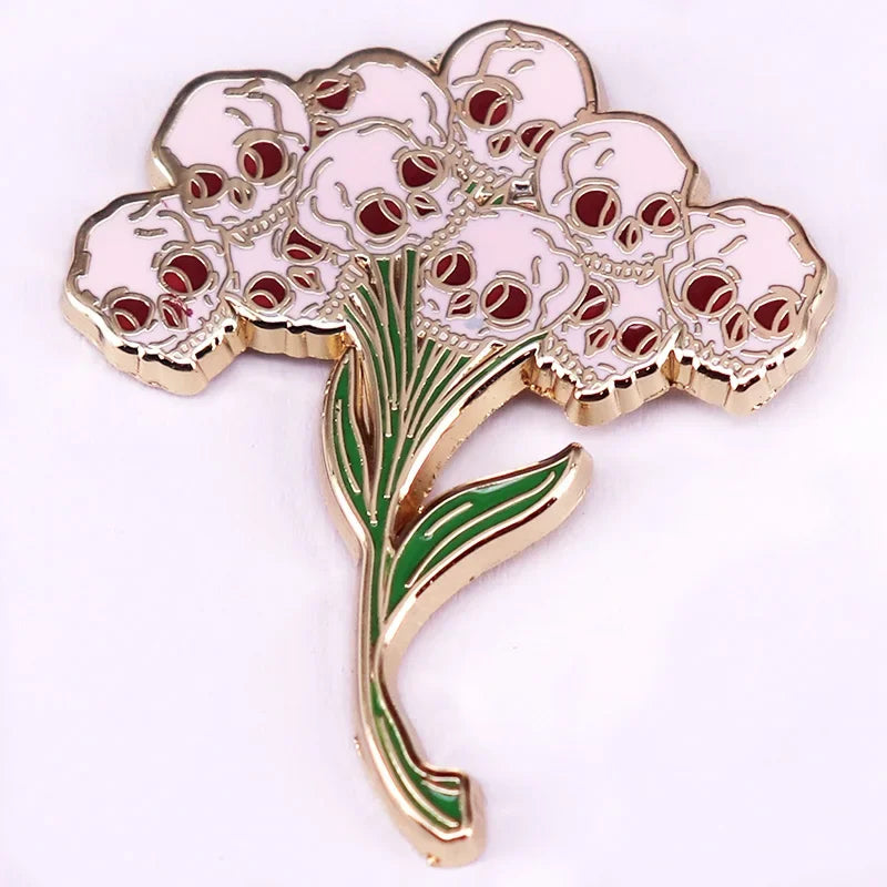 Pink Trippy Skull Bouquet Hard Enamel Pin.
