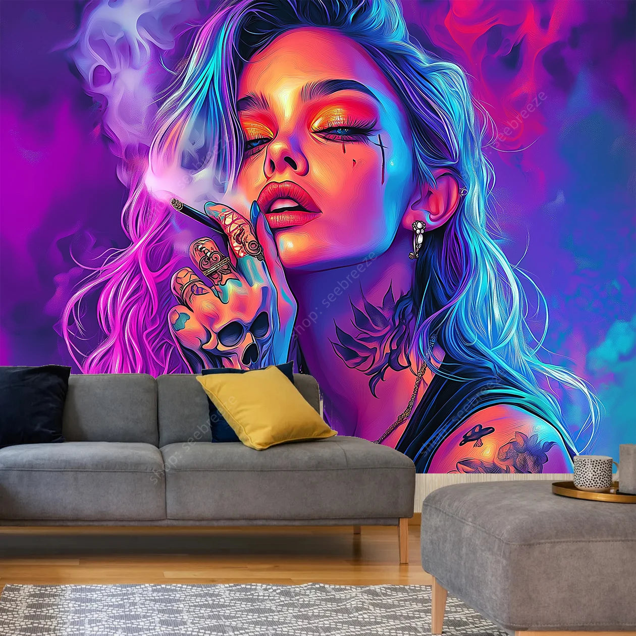 Stylized HD Graphic Sexy Smoker Tapestry Collection