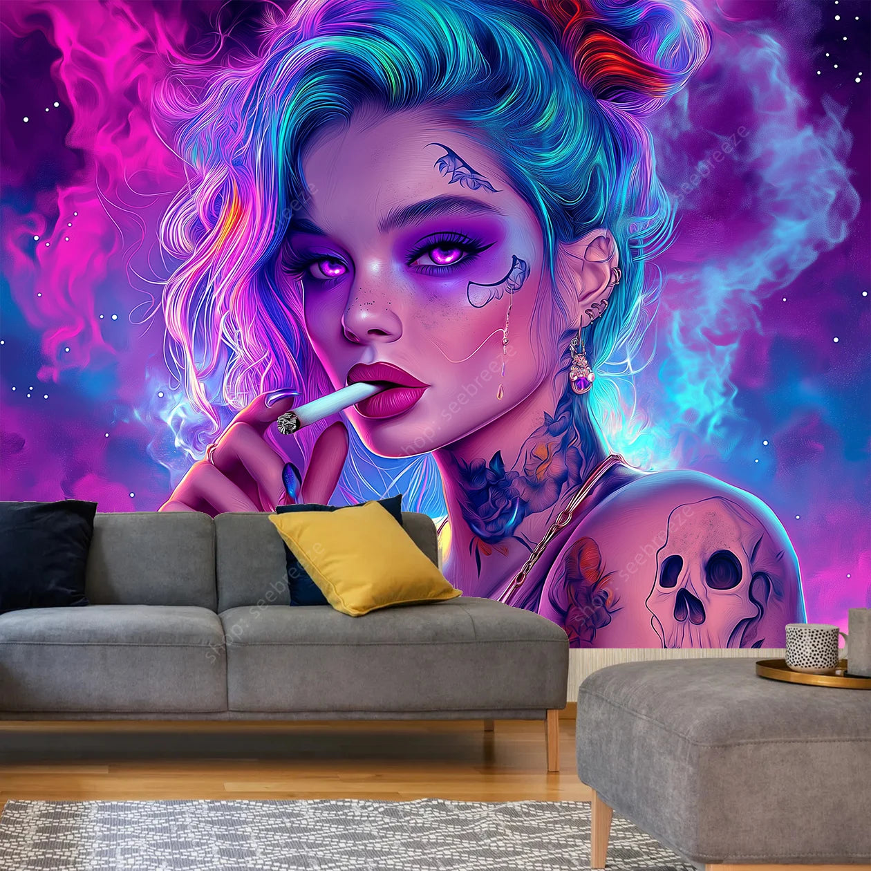 Stylized HD Graphic Sexy Smoker Tapestry Collection
