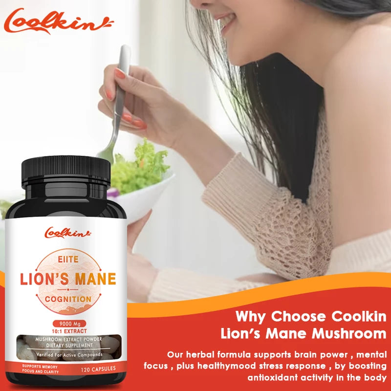 Lion's Mane Mushroom Capsules - Improves Brain Function, Improves Memory and Concentration, and Relieves Stress