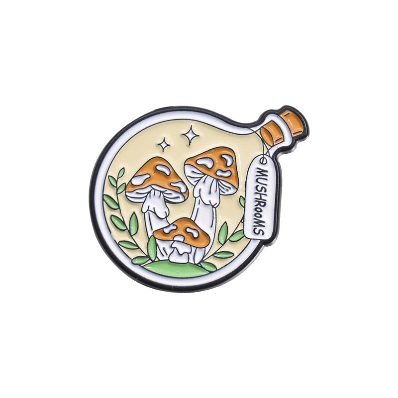 Mushrooms In A Bottle Enamel Festival  Pins