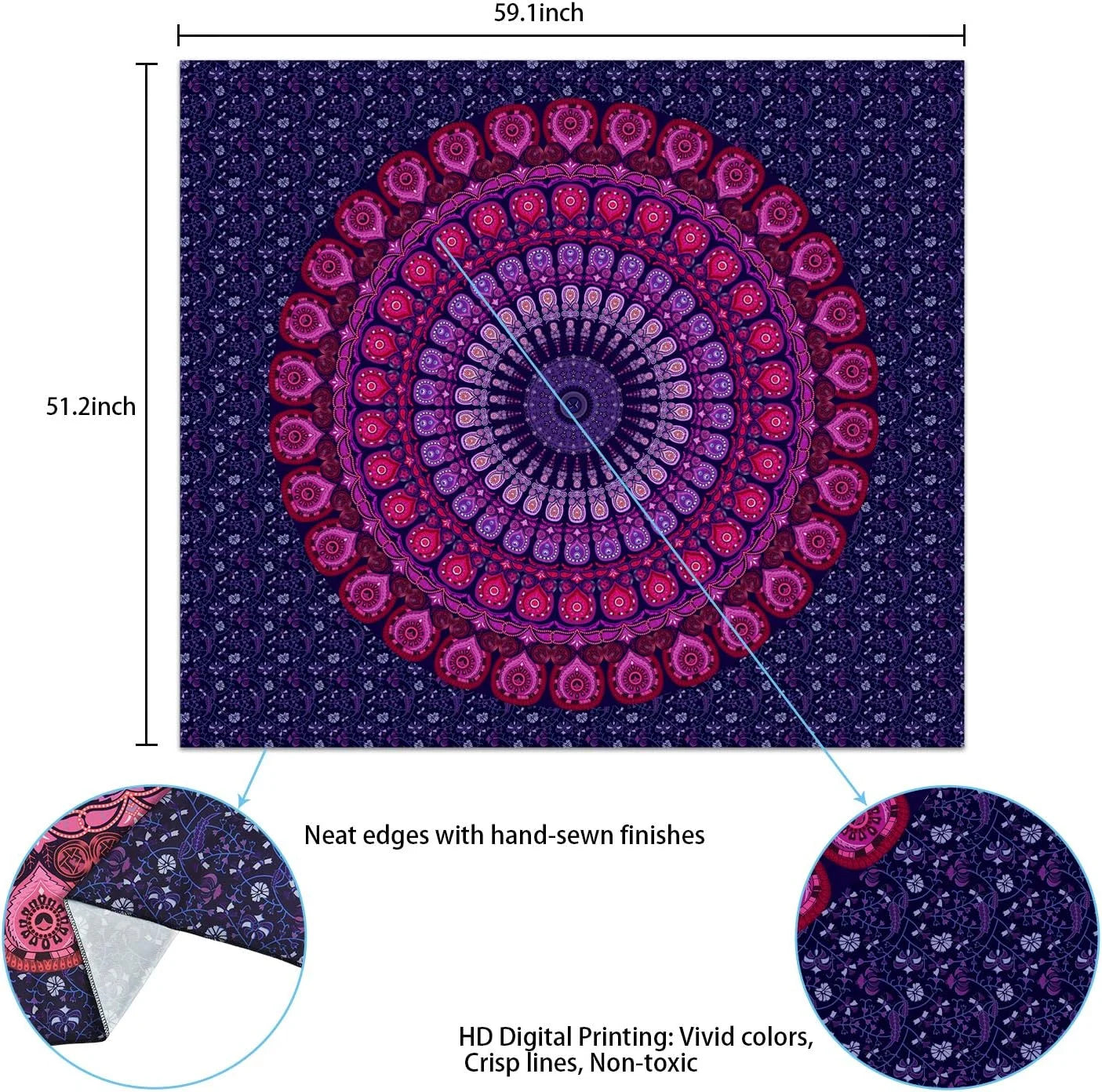 VIKAMA Psychedelic American Mandala Tapestry