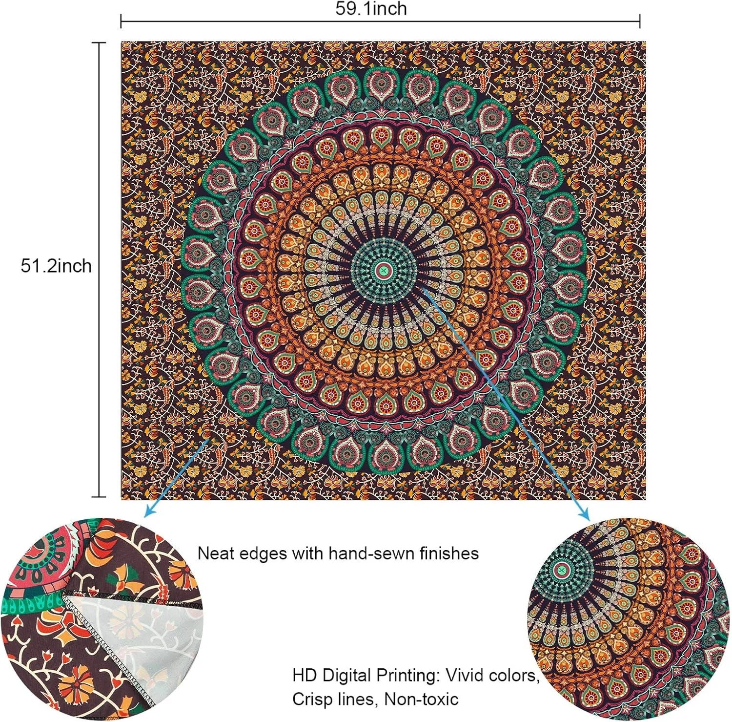 VIKAMA Psychedelic American Mandala Tapestry