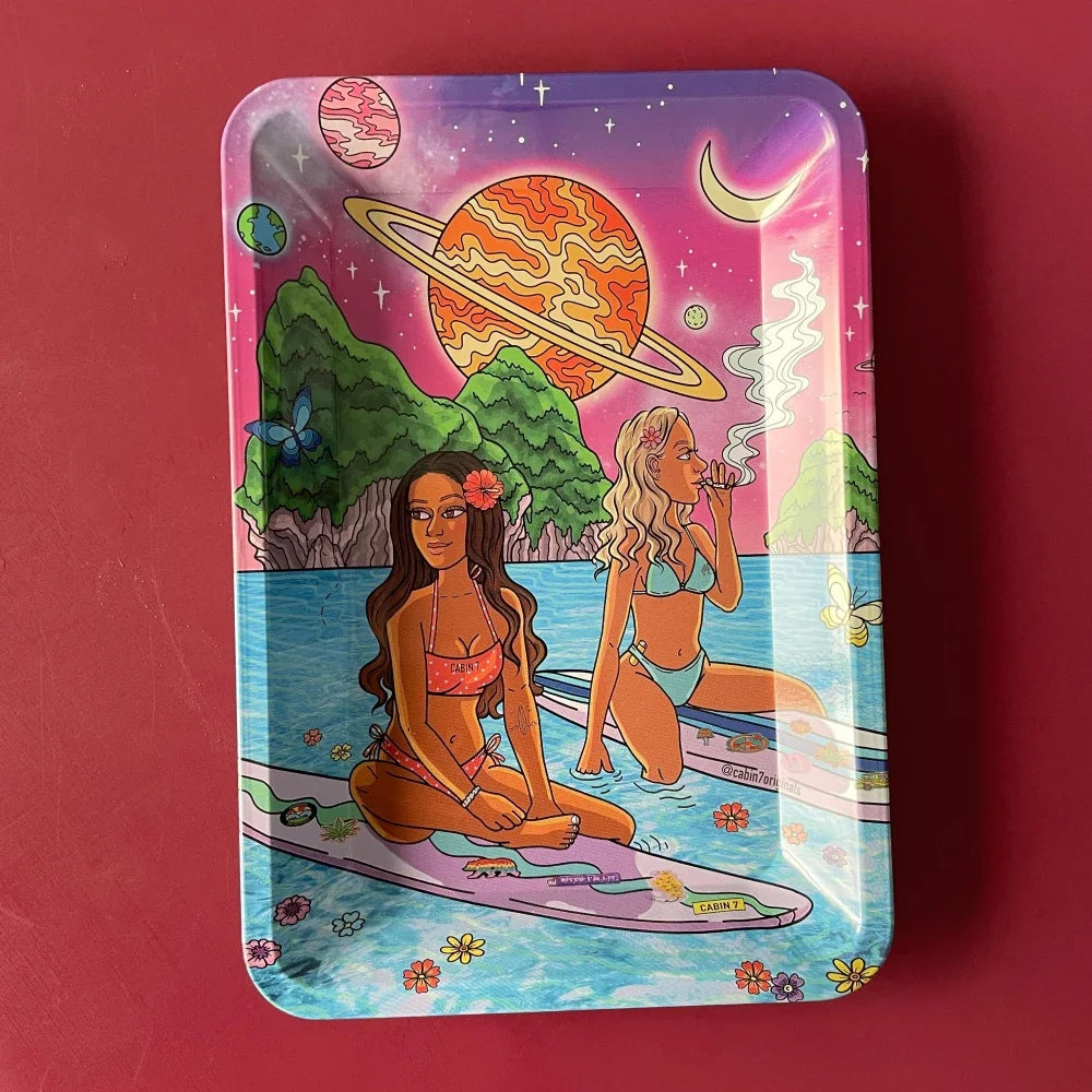 Light-Weight / Durable HD Graphic Metal Rolling Trays.  14 Design Choices.  Medium Sized - (120mm x 180mm)