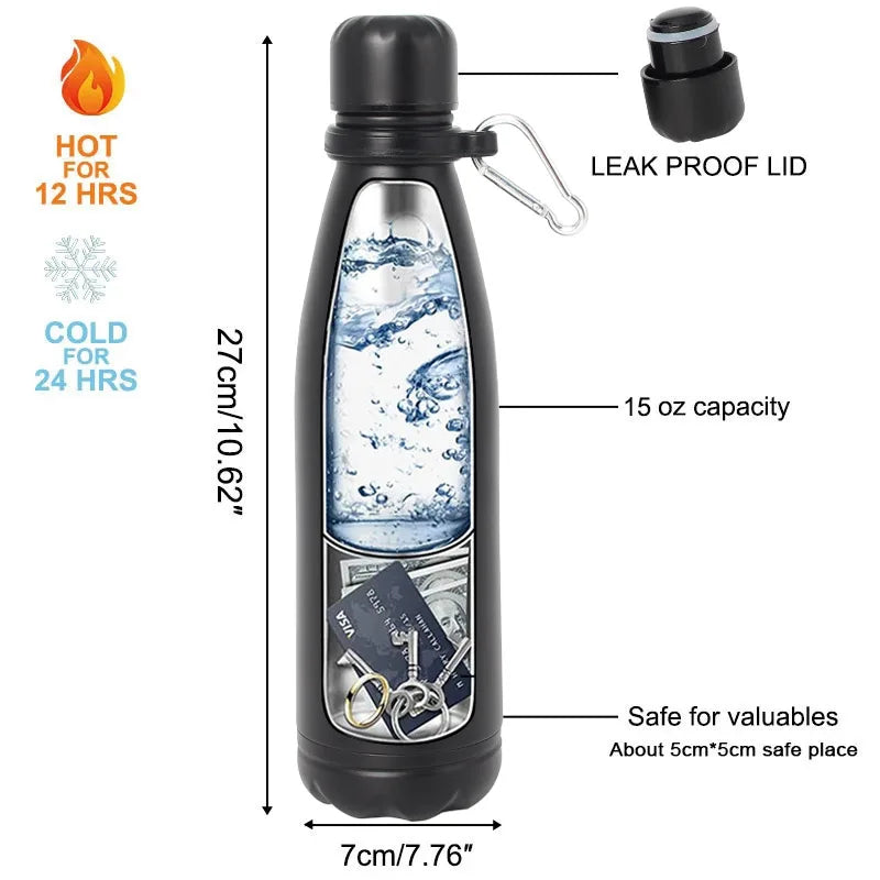 Premium Secret Hidden Safe Steel Water Bottle Stash. Hydrate and Stash. Real water bottle + Stash.