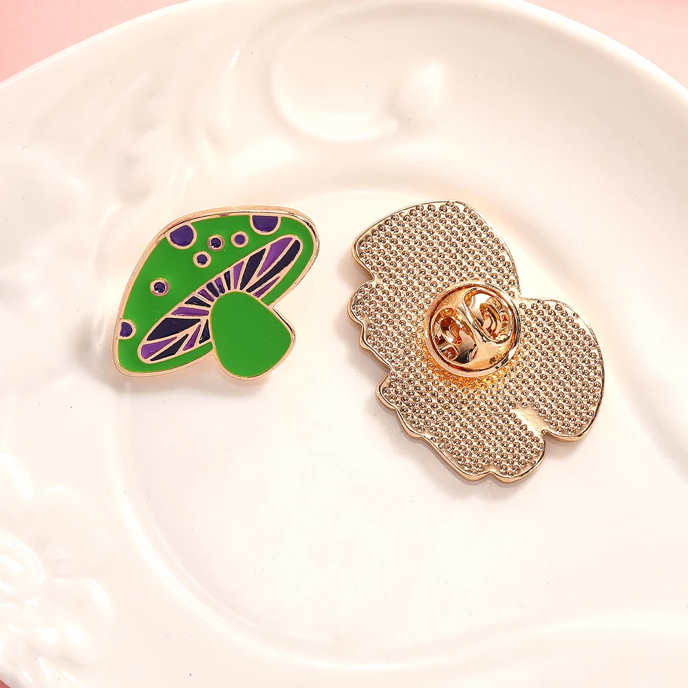Mushroom Enamel Festival Pins.  Drip Pins