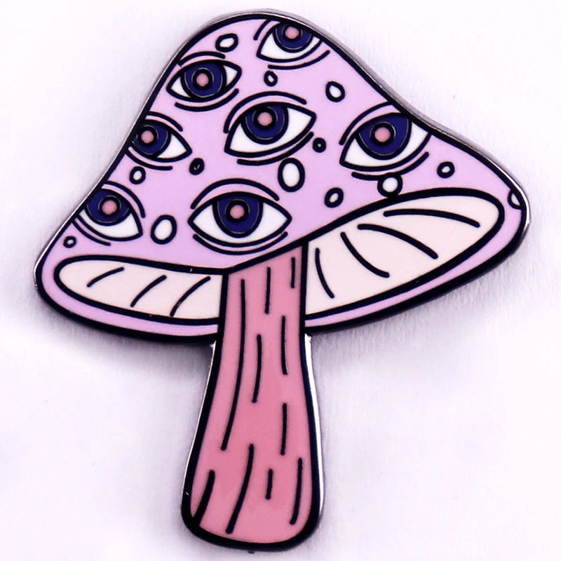 Trippy Drippy Eyeballs Mushroom Enamel Pin.  All Seeing Shroom.