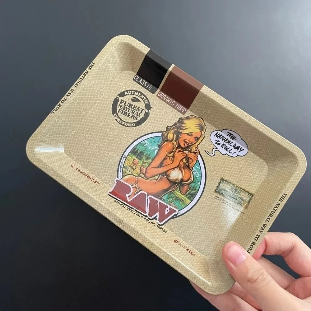 RAW Brand - Light-Weight / High-Strength Stainless Steel - Medium Sized Rolling Tray.  HD Durable Graphic Print Design.