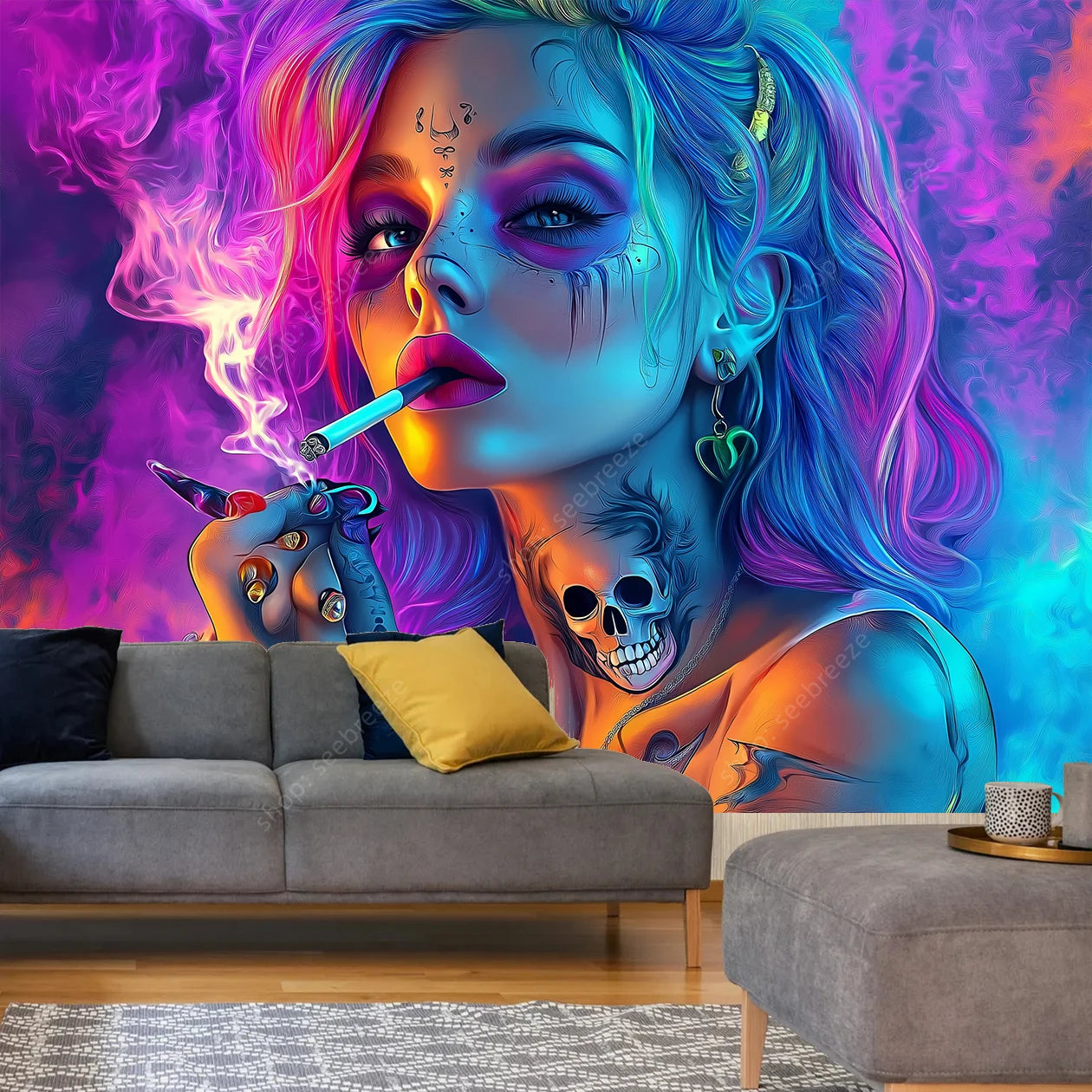 Stylized HD Graphic Sexy Smoker Tapestry Collection