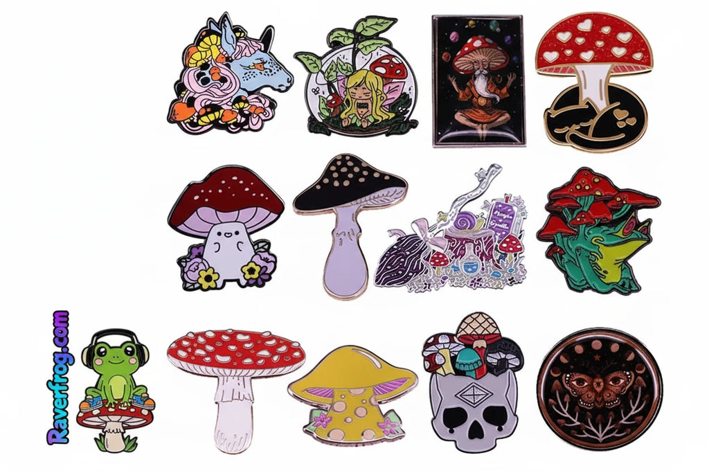 Mushrooms and Magical Forest Enamel Drip Pin Collection.
